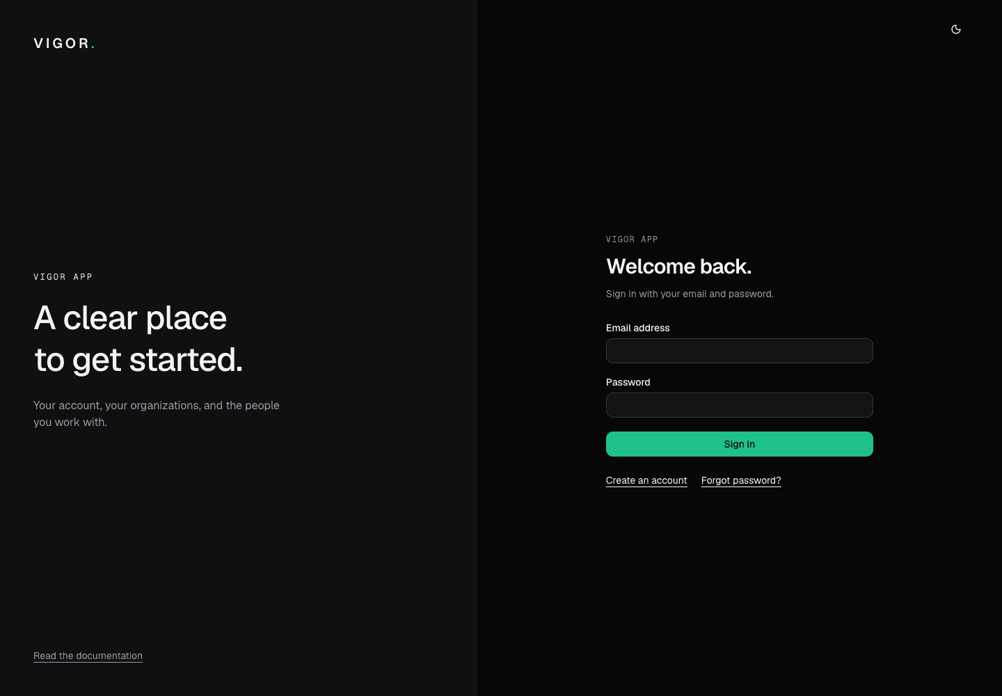 Desktop sign-in page with email, password, Sign in, Forgot password, and Create account controls